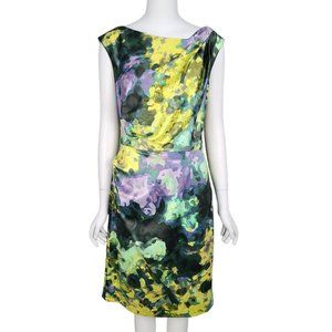SUZI CHIN FOR MAGGY BOUTIQUE Dress 8 Watercolor Print Satin Sheath Asymmetric